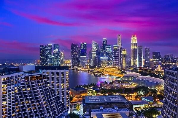 Singapore Financial District skyline at dusk