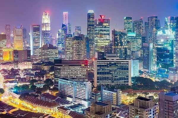 Singapore Financial District skyline at night