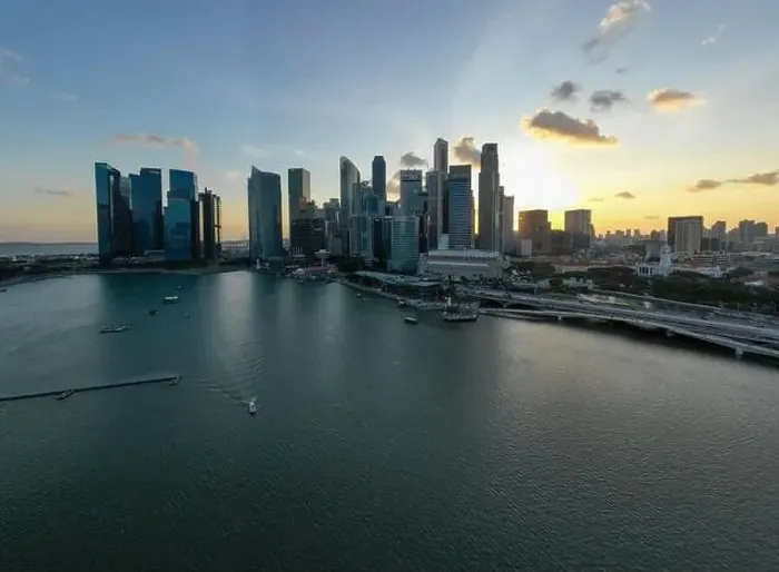 Framed Print : SINGAPORE - January 31, 2020: Drone view photo of Singapore downtown center Framed Print : SINGAPORE - January 31, 2020: Drone view photo of Singapore downtown center