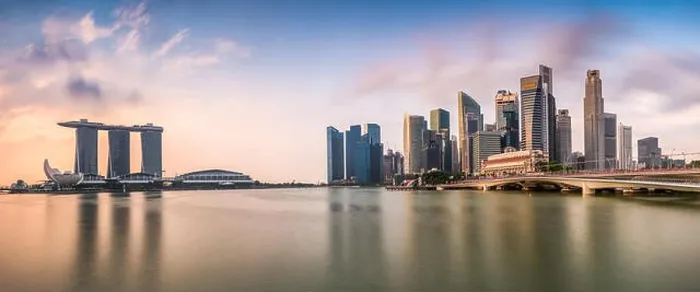 Framed Print : Singapore skyline at the Marina during twilight Framed Print : Singapore skyline at the Marina during twilight
