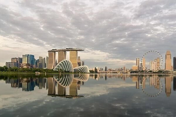Singapore skyline, Singapore Marina bay in morning, Singapore with reflection