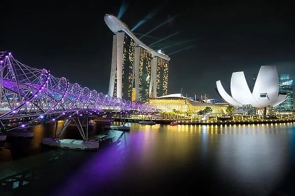 Singapore skyline, Singapore Marina bay at night, Singapore city with light show
