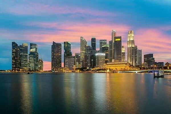 Singapore skyscraper building at Marina Bay in night, Singapore