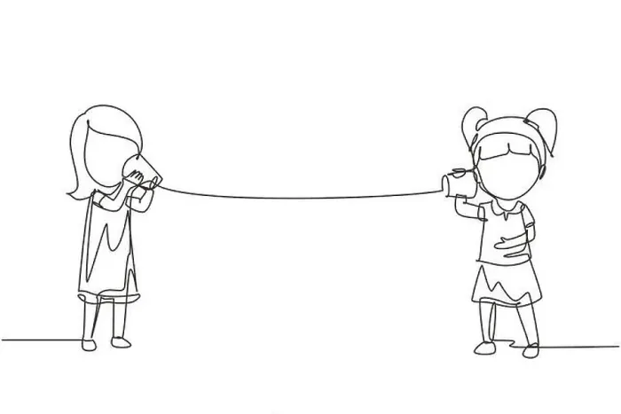 Framed Print : Single one line drawing girls speaking by tin can telephone Framed Print : Single one line drawing girls speaking by tin can telephone