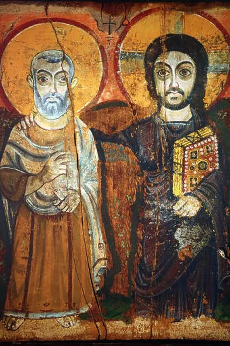 Framed Print : The sixth-century Egyptian icon of Jesus with Saint Menas commonly known as the icon of Jesus and his friend