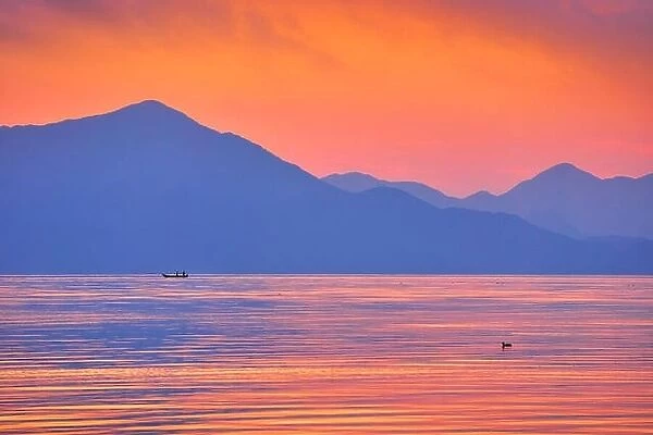 Skadar Lake after sunset, Shkoder, Albania