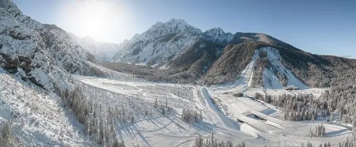 Framed Print : Ski Jump in Planica near Kranjska Gora Slovenia covered in snow at winter time. Aerial Panorama Framed Print : Ski Jump in Planica near Kranjska Gora Slovenia covered in snow at winter time. Aerial Panorama