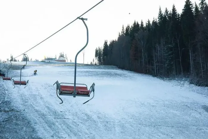 Framed Print : Ski lifts in Carpathian ski resort, space for text Framed Print : Ski lifts in Carpathian ski resort, space for text