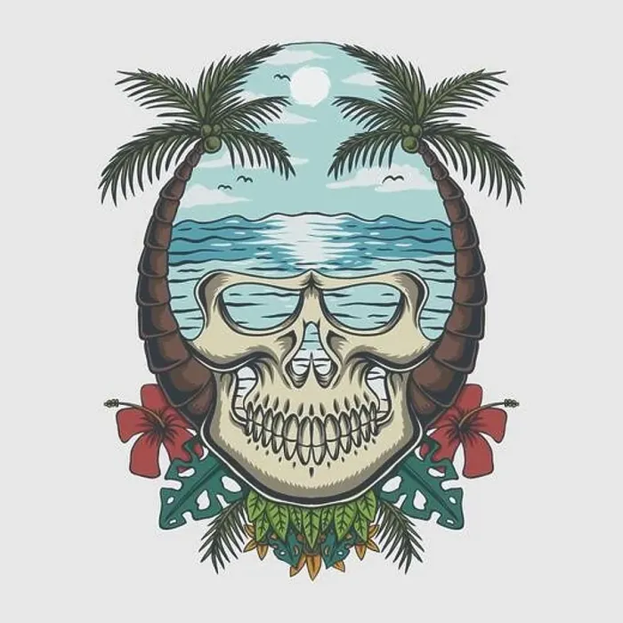 Framed Print : Skull beach tropical vector illustration for your company or brand Framed Print : Skull beach tropical vector illustration for your company or brand