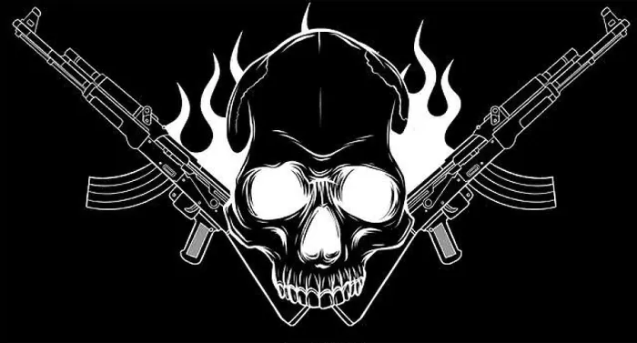 Framed Print : Skull with machine guns AK-47 Framed Print : Skull with machine guns AK-47