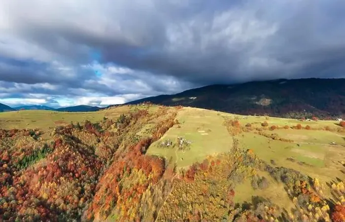Framed Print : Sky with white and fluffy layer of clouds over green autumn hills, Aerial panoramic drone shot Framed Print : Sky with white and fluffy layer of clouds over green autumn hills, Aerial panoramic drone shot