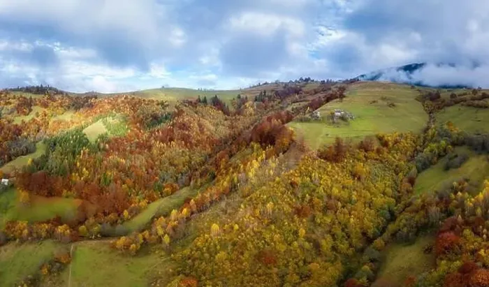 Framed Print : Sky with white and fluffy layer of clouds over green autumn hills, Aerial panoramic drone shot Framed Print : Sky with white and fluffy layer of clouds over green autumn hills, Aerial panoramic drone shot