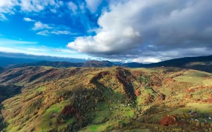 Framed Print : Sky with white and fluffy layer of clouds over green autumn hills, Aerial panoramic drone shot Framed Print : Sky with white and fluffy layer of clouds over green autumn hills, Aerial panoramic drone shot