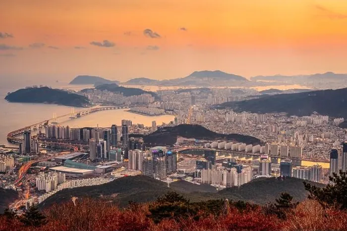 Framed Print : Skyline of Busan, South Korea from above at dusk Framed Print : Skyline of Busan, South Korea from above at dusk