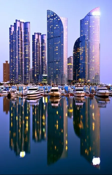 Framed Print : Skyline of luxury residential high rises in the Haeundae district of Busan, South Korea at dusk Framed Print : Skyline of luxury residential high rises in the Haeundae district of Busan, South Korea at dusk