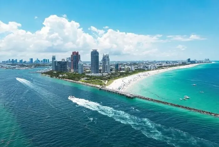 Framed Print : The skyline of Miami. Miami Beach aerial view Framed Print : The skyline of Miami. Miami Beach aerial view