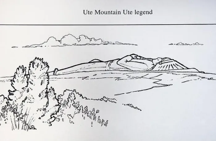 Framed Print : Sleeping Ute Mountain, Ute Indian legend of a great warrior, located in the Escalante area near Dolores Colorado Framed Print : Sleeping Ute Mountain, Ute Indian legend of a great warrior, located in the Escalante area near Dolores Colorado