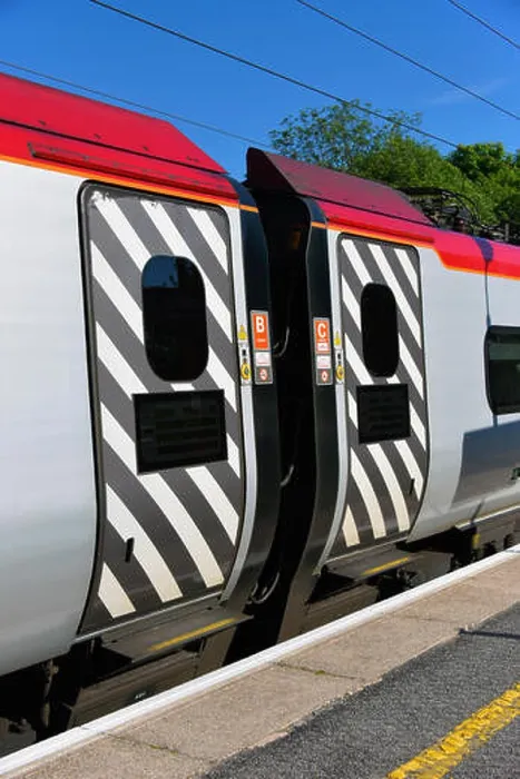 Framed Print : Sliding doors. Virgin Class 390 Pendolino passenger train Framed Print : Sliding doors. Virgin Class 390 Pendolino passenger train