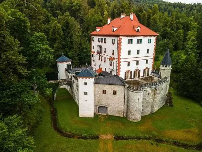Framed Print : Slovenia Sneznik Castle (Grad Snežnik ) located in Loska Dolina. Aerial Drone View Framed Print : Slovenia Sneznik Castle (Grad Snežnik ) located in Loska Dolina. Aerial Drone View