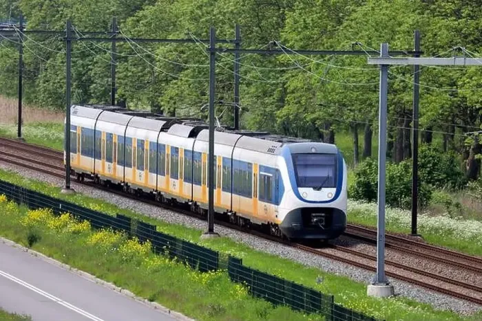 Framed Print : SLT local commuter train of NS on track between Gouda and The Hague in the Netherlands Framed Print : SLT local commuter train of NS on track between Gouda and The Hague in the Netherlands