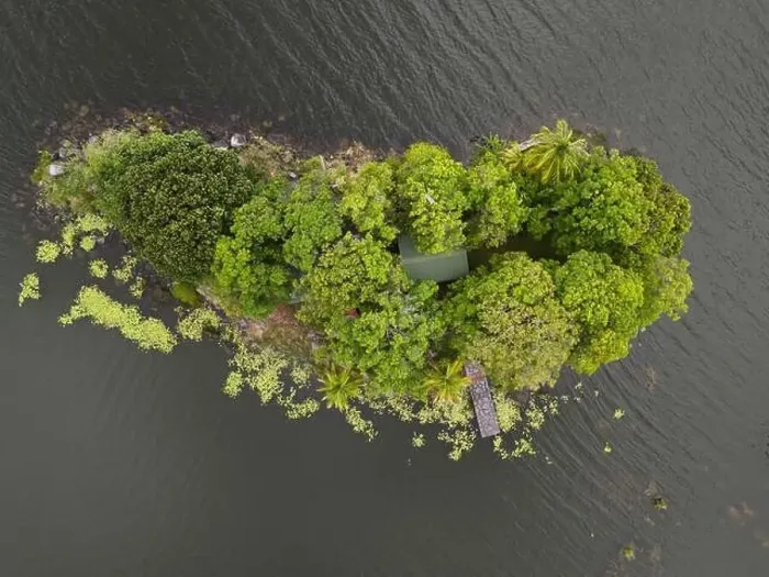 Framed Print : Small green tropical island above top drone view Framed Print : Small green tropical island above top drone view