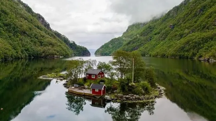 Framed Print : A small island nestled in a Norwegian fjord Framed Print : A small island nestled in a Norwegian fjord
