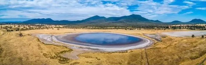 Framed Print : Small lake and mountains in Australia - aerial panorama Framed Print : Small lake and mountains in Australia - aerial panorama