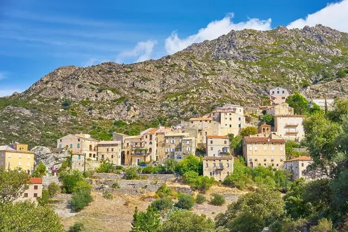 Framed Print : Small mountain village Lama, Balagne, West Coast, Corsica Island, France Framed Print : Small mountain village Lama, Balagne, West Coast, Corsica Island, France