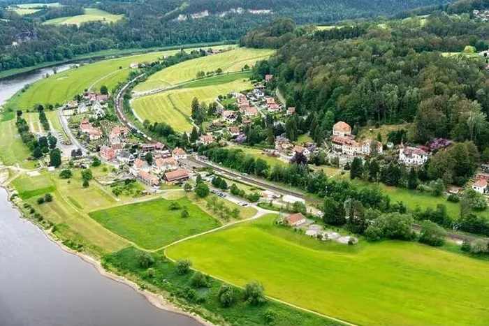 Framed Print : A small town with a river running through it Framed Print : A small town with a river running through it