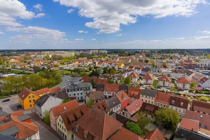 Framed Print : Small town Waren, Mueritz, view from tower St Framed Print : Small town Waren, Mueritz, view from tower St