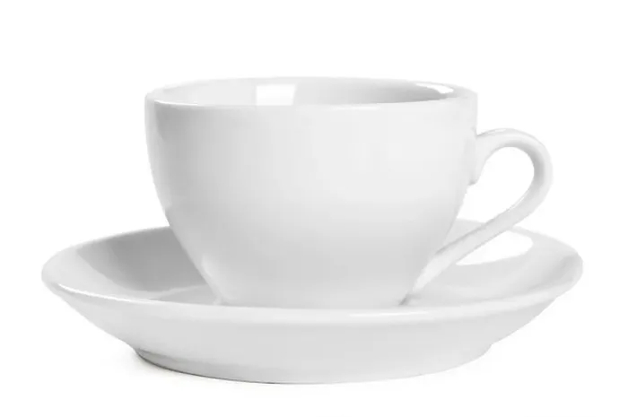 Framed Print : Small white coffee cup with plate isolated on white background Framed Print : Small white coffee cup with plate isolated on white background