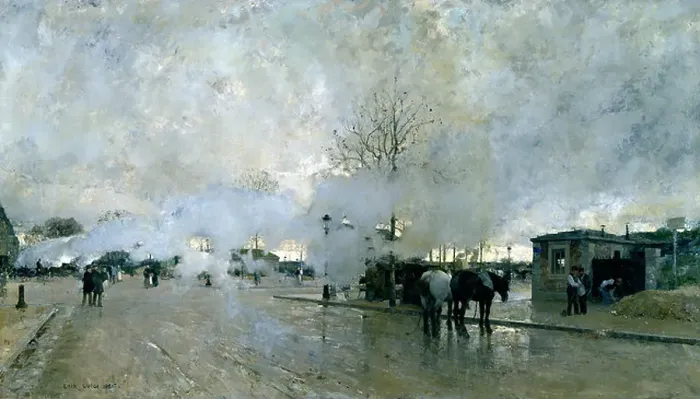 Framed Print : Smoke On the Paris Circuit Line by Luigi Loir, oil on canvas, 1845-1916, Russia, Moscow, Pushkin Museum of Fine Arts Framed Print : Smoke On the Paris Circuit Line by Luigi Loir, oil on canvas, 1845-1916, Russia, Moscow, Pushkin Museum of Fine Arts