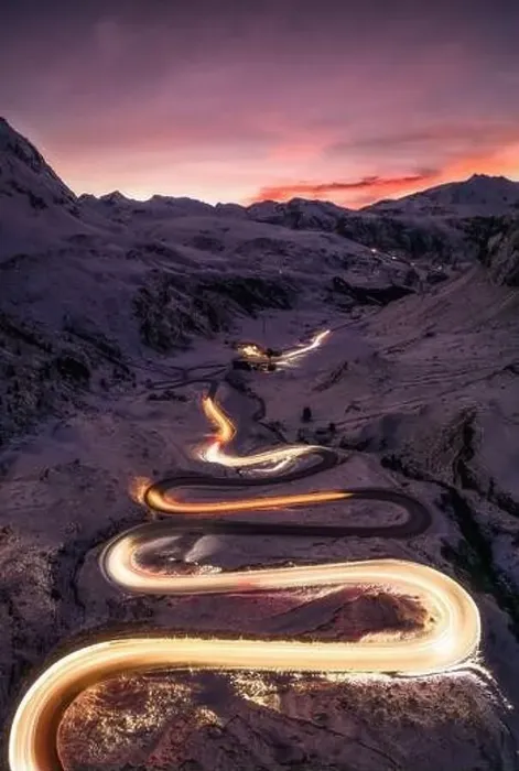 Framed Print : A snake shaped pass road photographed at night.light painting Framed Print : A snake shaped pass road photographed at night.light painting