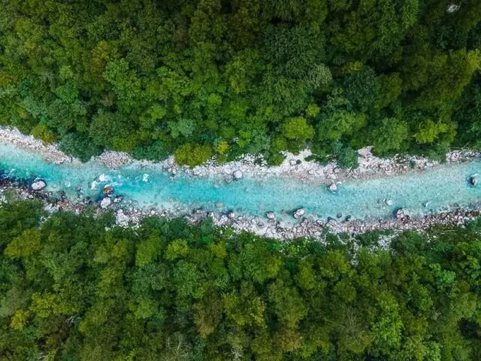 Framed Print : Soca River Valley in Slovenia. Top Down Aerial Drone view Framed Print : Soca River Valley in Slovenia. Top Down Aerial Drone view