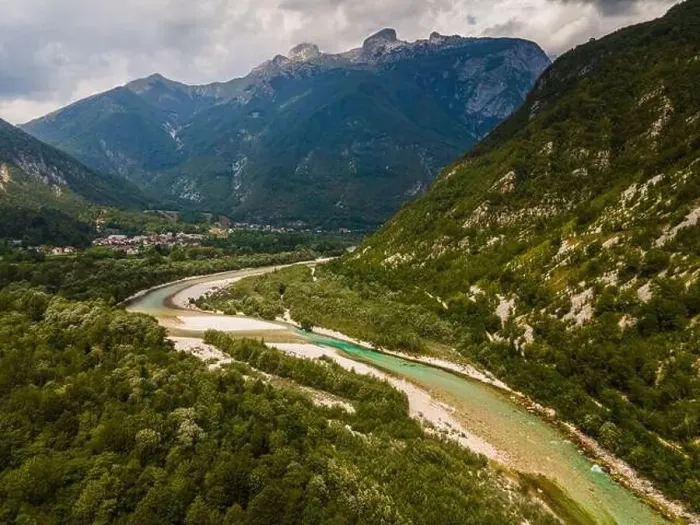 Framed Print : Soca River Valley in Slovenia. Alpine Landscape near Bovec Framed Print : Soca River Valley in Slovenia. Alpine Landscape near Bovec