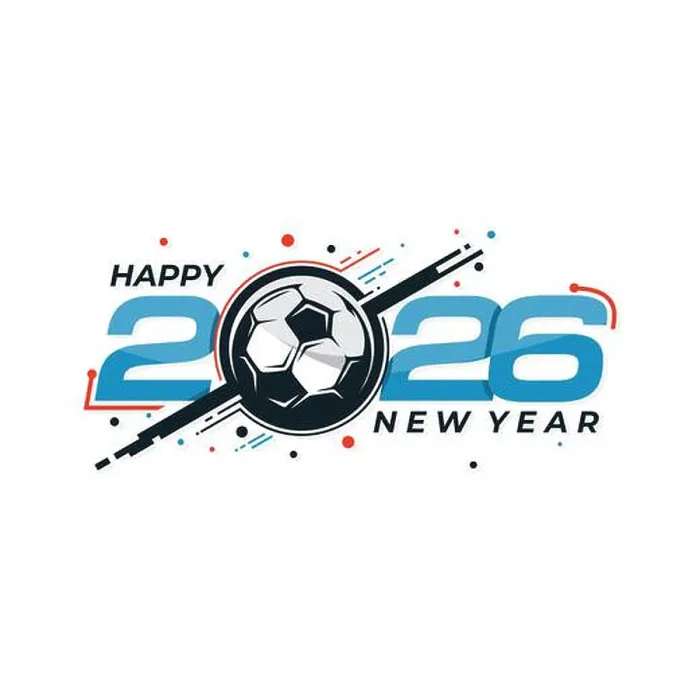 Framed Print : Soccer template Happy New Year 2026 with unique logo ball combination. Vector illustration