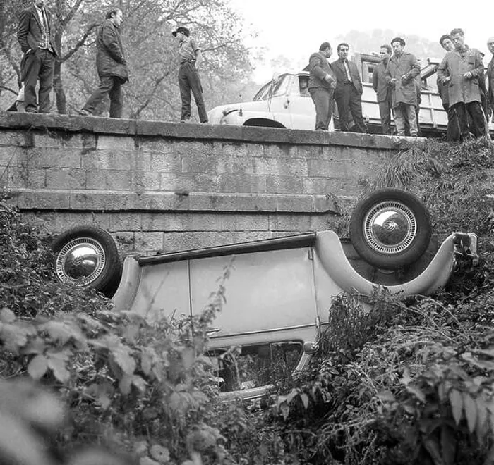 Framed Print : Socialist Republic of Romania, approx. 1975. Passerby at a car crash scene Framed Print : Socialist Republic of Romania, approx. 1975. Passerby at a car crash scene