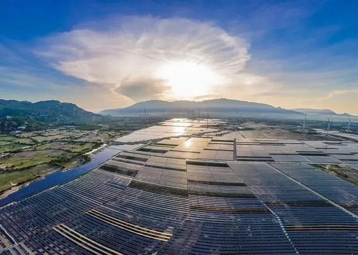 Framed Print : solar energy panels and wind turbine. Drone view Framed Print : solar energy panels and wind turbine. Drone view