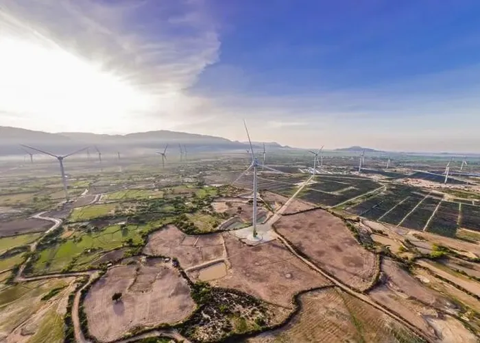 Framed Print : solar energy panels and wind turbine. Drone view Framed Print : solar energy panels and wind turbine. Drone view