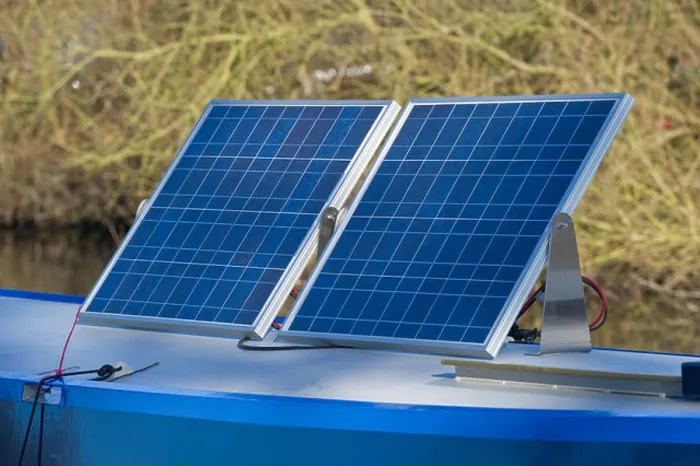 Framed Print : a solar panel on a canal narrow boat Framed Print : a solar panel on a canal narrow boat