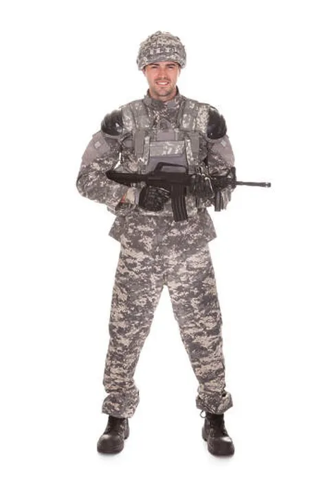 Framed Print : Soldier Holding Rifle Isolated Over White Background Framed Print : Soldier Holding Rifle Isolated Over White Background