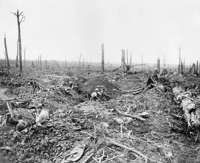 Framed Print : Soldiers digging a communication trench through Delville Wood during the Battle of the Somme