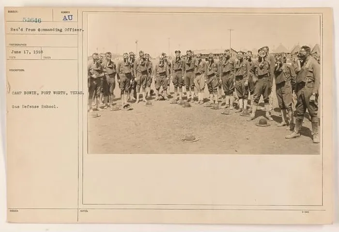 Framed Print : Soldiers training at the Gas Defense School at Camp Bowie in Fort Worth, Texas Framed Print : Soldiers training at the Gas Defense School at Camp Bowie in Fort Worth, Texas