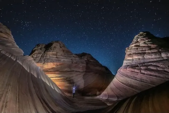 Framed Print : A solitary hiker at the Wave, Arizona, before dawn Framed Print : A solitary hiker at the Wave, Arizona, before dawn