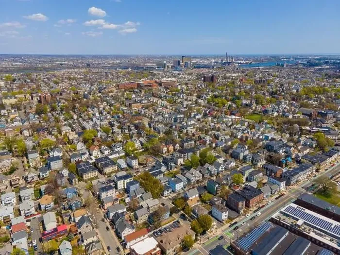 Framed Print : Somerville city center aerial view on Somerville Avenue in spring, city of Somerville, Massachusetts MA, USA Framed Print : Somerville city center aerial view on Somerville Avenue in spring, city of Somerville, Massachusetts MA, USA
