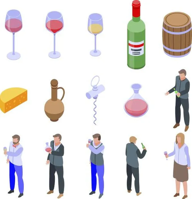 Framed Print : Sommelier icons set. Isometric set of sommelier vector icons for web design isolated on white background