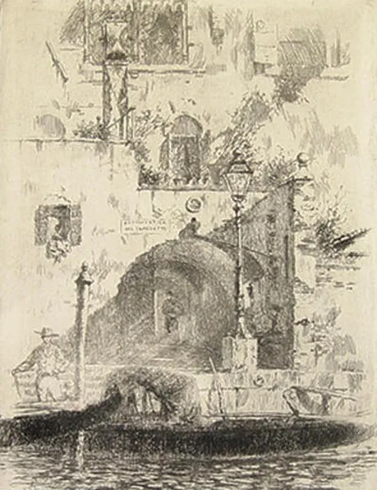 Framed Print : The Sotto Portico del Traghetto is a painting by George Edward Hopkins Framed Print : The Sotto Portico del Traghetto is a painting by George Edward Hopkins