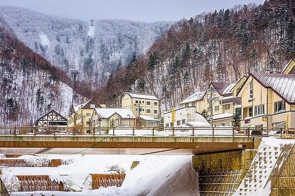 Sounkyo, Hokkaido, Japan town skyline in winter season