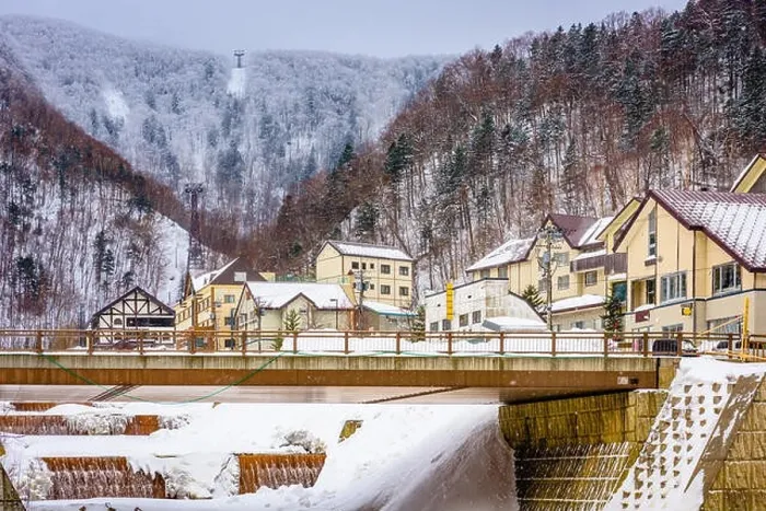 Framed Print : Sounkyo, Hokkaido, Japan town skyline in winter season