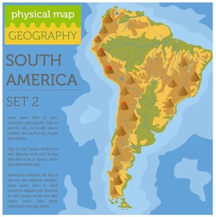 Framed Print : South America physical map elements. Build your own geography info graphic collection. Vector illustration Framed Print : South America physical map elements. Build your own geography info graphic collection. Vector illustration